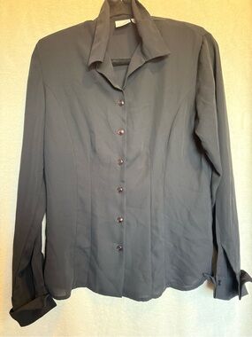 Studio C Black Lightweight Long Sleeve Buttoned Down Blouse